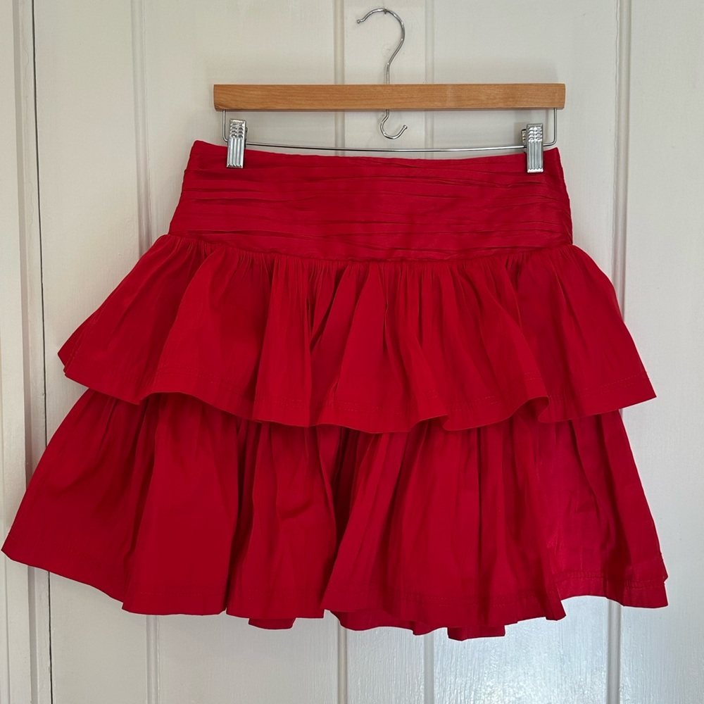 Aje Bright Red A-Line Ruffle Skirt